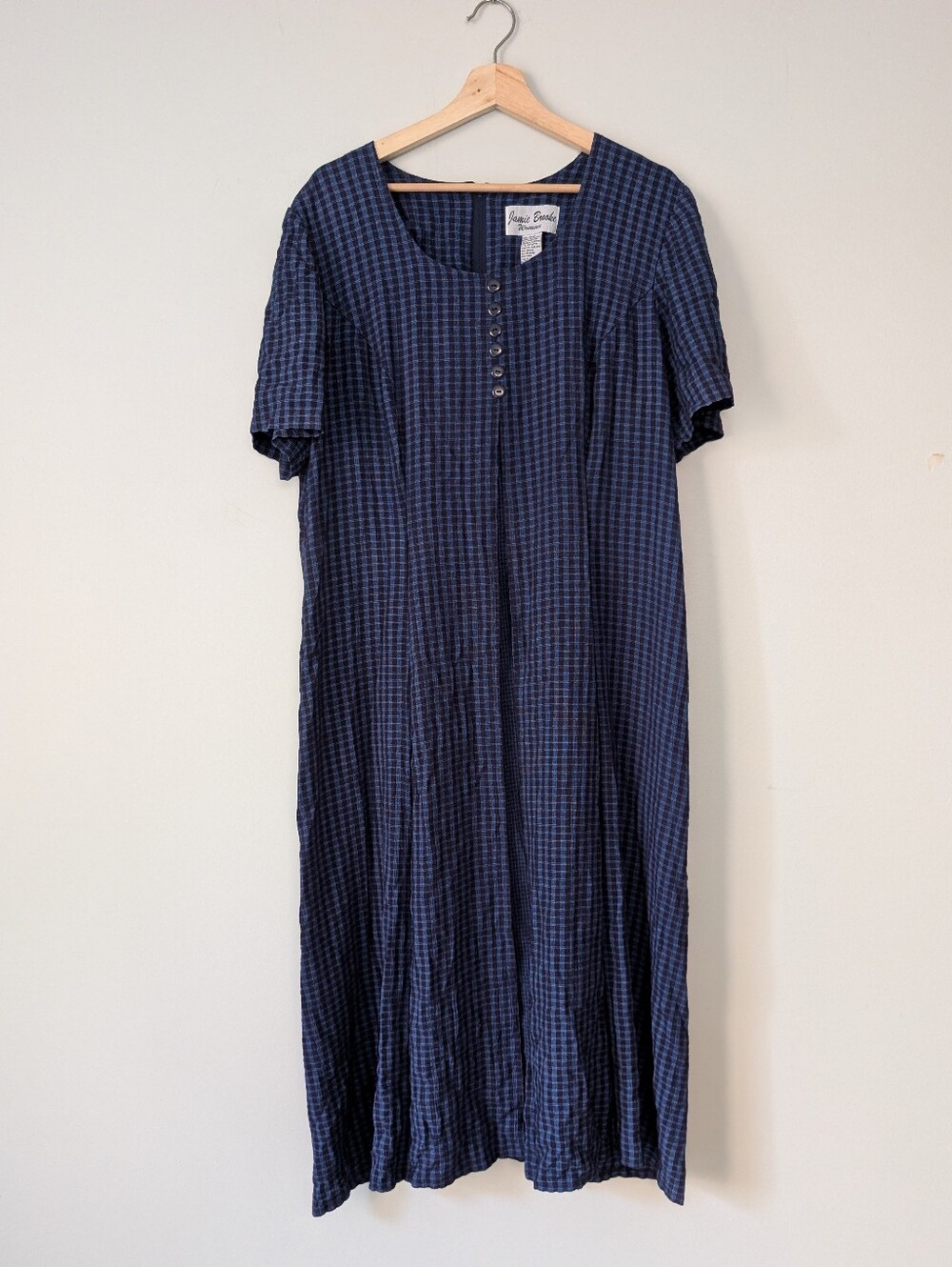 Vintage 90s Jamie Brooke Plaid Crinkle Rayon Midi Dress Plus Size 16W